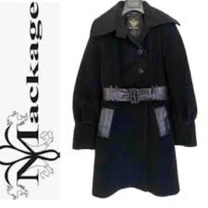 Mackage Wool Black Coat with Faux Leather Belt size XS to Petite Medium